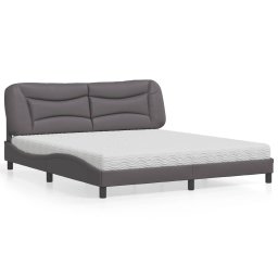 Gossi pat cu saltea, gri, 180x200 cm, piele ecologica