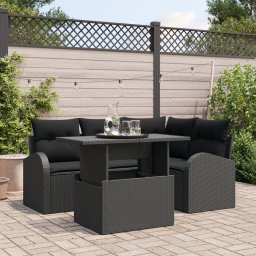 Gossi set canapea gradina 5 piese cu perne ratan pe negru