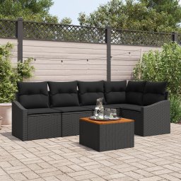 Gossi set canapea gradina 6 piese cu perne ratan polimer negru acacia