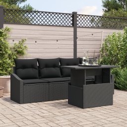 Gossi set canapea gradina cu 5 piese si perne, negru, poli ratan