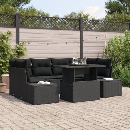 Gossi set canapea gradina cu perne negre din ratan poli