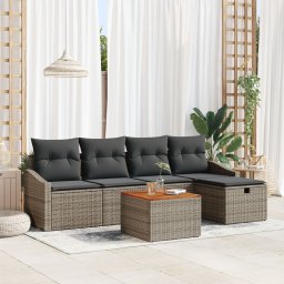 Gossi set canapele gradina 6 piese cu perne gri din ratan poliesteric