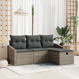 Gossi set de 4 piese de canapea de gradina cu perne gri din ratan poli