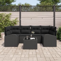 Gossi set de 7 piese canapea de gradina cu perne negru poli ratan