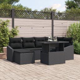 Gossi set de 7 piese pentru gradina cu pernite ratan negru poli ratan