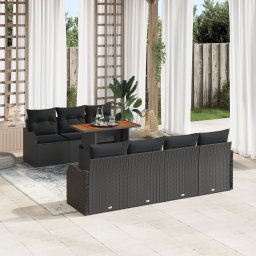 Gossi set de 8 piese canapea gradina cu perne negru ratan sintetic acacia, Gossi canapea gradina de 2 locuri cu perne negru ratan sintetic