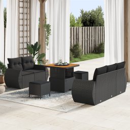 Gossi set de 8 piese de sofa de gradina cu perne negru ratan acacia