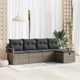 Gossi set de canapea de gradina cu 5 piese si perne gri din ratan sintetic