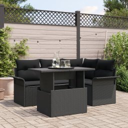 Gossi set de canapea de gradina cu perne negre din ratan poli