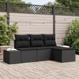 Gossi set de canapea de gradina cu perne negru ratan poliesteric