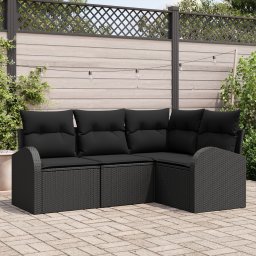 Gossi set de canapea gradina 4 piese cu perne negru ratan poli