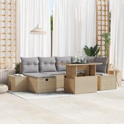 Gossi set de canapea pentru gradina , 7 piese, cu perne, bej, ratan sintetic