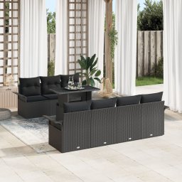 Gossi set de canapea pentru gradina 8 piese cu perne negru ratan poliesteric