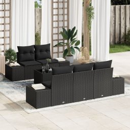 Gossi set de canapea pentru gradina cu pernute negru ratan poli