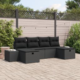 Gossi set de canapele pentru gradina din 6 piese cu perne negre de ratan