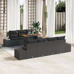 Gossi set de dining pentru gradina 8 piese cu perne, ratan negru si acacia