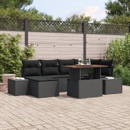 Gossi set de dining pentru gradina cu 7 piese, cu perne, rattan poli si acacia neagra