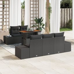 Gossi set de dining pentru gradina de 6 piese cu perne, ratan negru si acacia