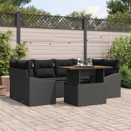 Gossi set de gradina de 7 piese cu perne, ratan negru si acacia