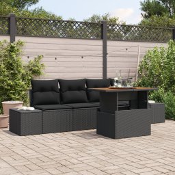 Gossi set de gradina din 5 piese cu perne negru ratan poli acacia