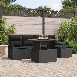 Gossi set de masa pentru gradina de 6 piese cu pernite negru ratan poliamidic