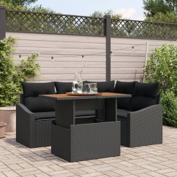Gossi set mese gradina 5 piese cu perne rattan poliat negru acacia