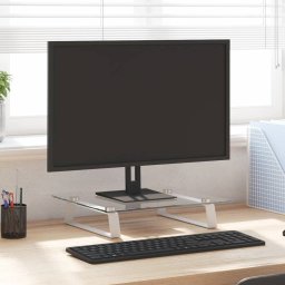 Gossi suport de monitor, alb, 40x35x8 cm, sticla securizata si metal