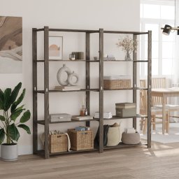 Gossi suport depozitare 5 niveluri gri, 170x38x170 cm, lemn masiv pin