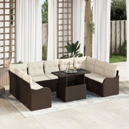 Set canapea gradina Gossi cu 10 piese si perne maro ratan polimer, canapea gradina Gossi 2 locuri perne maro ratan polimer