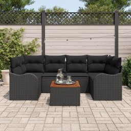 Set canapea gradina Gossi cu perne negru ratan poliester acacia, canapea gradina Gossi cu perne negru ratan poliester
