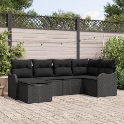 Set de canapea de gradina Gossi 6 piese cu perne ratan poliester negru, canapea de gradina Gossi 2 cai cu perne ratan poliester negru