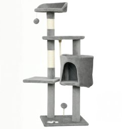 Ansamblu de joaca pentru pisici Re-Bloom, multifunctional, blana/sisal/lemn, gri, 40 x 40 x 114 cm, Resigilat, Grad A