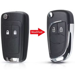 Carcasa Cheie Auto Transformare tip Briceag Techstar compatibila Opel Astra, Insignia, Meriva, Zafira, Vauxhall, Chevrolet Cruze – 2 Butoane, Elemente Cromate