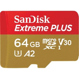Card Sandisk Extreme PLUS R200/W90 microSDXC 64GB UHS-I U3 A2 Class 10 cu adaptor SD