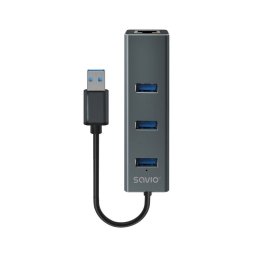 Hub Savio AK-57 3 x USB-A RJ-45 Gigabit Ethernet 5000Mbs USB 3.2 Gen 1 Micro-B Gri