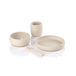 Set Complet pentru Masa Jane din Silicon fara BPA 4 Piese Farfurie Bol Lingurita si Pahar Bej