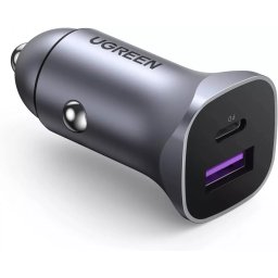 Incarcator Auto UGREEN CD130-40858 1x USB-C 1x USB-A PD QC 3.0 Max 30W Gri