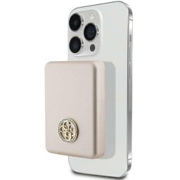 Acumulator extern Guess 4G Strassed Metal Logo cu MagSafe, 3000mAh, 5W, 2A, Incarcare Wireless, USB-C, Gold