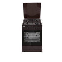 Aragaz Heinner HFSC-SME66IBRW Gaz 4 Arzatoare Suport Email Capac Metalic Aprindere Electrica Dispozitiv de Siguranta Plita si Cuptor Usa Cuptor cu Geam Dublu Duze GPL Incluse Maro