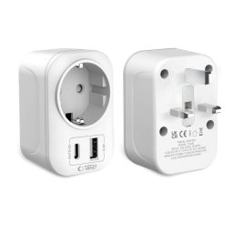 Incarcator TECH-PROTECT TA100, Priza UK la EU, 2500W, 2.4A, Alb