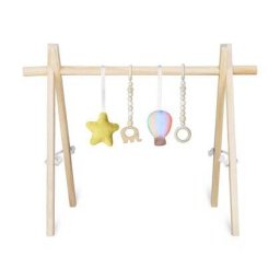 Arcada de Activitati Lionelo Anis Montessori din Lemn de Pin Jucarii Plus 4 Jucarii Suspendate Stimuleaza Simturile Pliere Rapida +0luni Multicolor