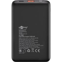 Tableta Goobay Power Bank Compact 10,000 mAh (black, 10 Ah, 1x USB-A, 1x USB-C, Power Delivery, Quick Charge)
