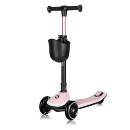 Trotineta Copii Lionelo Mey Ultrapliabila cu Lumini si Cosulet Maner Ajustabil pe Inaltime 3 Ani+ Max. 50KG Roz