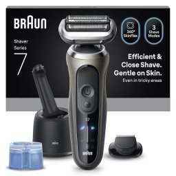 Aparat de ras Braun Aparat electric de ras Braun Seria 7 72-C7200CC, Autonomie pana la 60 de minute, Statie SmartCare 4-Ã®n-1, 1x Accesoriu pentru tuns eficient, Fara fir, Utilizare umeda/uscata, 100% Rezistent la apa, Auriu