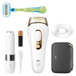 Epilator Braun Silk-expert PRO 5 PL5146 Senzor Automat & Continuu Skin Pro 2.0 400.000 Impulsuri 10 Niveluri de Intensitate Trusa de Voiaj Aparat de Ras Venus Alb
