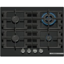 Plita Incorporabila Bosch PNH6B6K40 Gaz 4 Arazatoare Gratar Fonta Arazator Wok 60cm Sticla Neagra