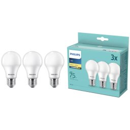 Pachet 3 Becuri LED Philips E27 10W (75W) 1055lm Lumina Alba Calda Clasa Energetica F