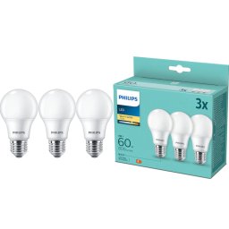 Pachet 3 Becuri LED Philips A60 E27 8W (60W) 806lm Lumina Alba Calda (2700K) Clasa Energetica F