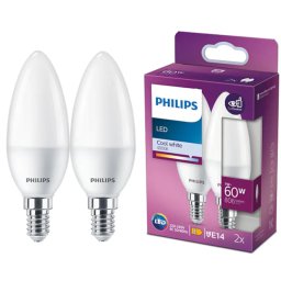 Pachet 2 Becuri LED Philips B38 E14 7W (60W) 806lm Lumina Alba Rece (4000K) Clasa Energetica E