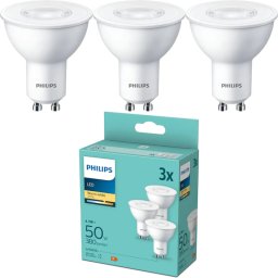 Pachet 3 Becuri LED Philips GU10 4.7W (50W) 380lm Lumina Alba Calda (2700K) Clasa Energetica F